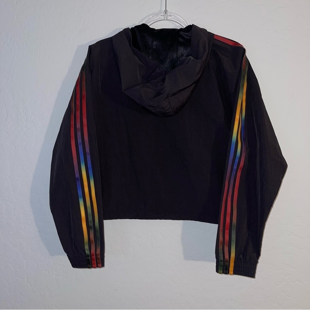 Adidas Black Cropped Jacket with Multicolor Stripes - Picture 3 of 13